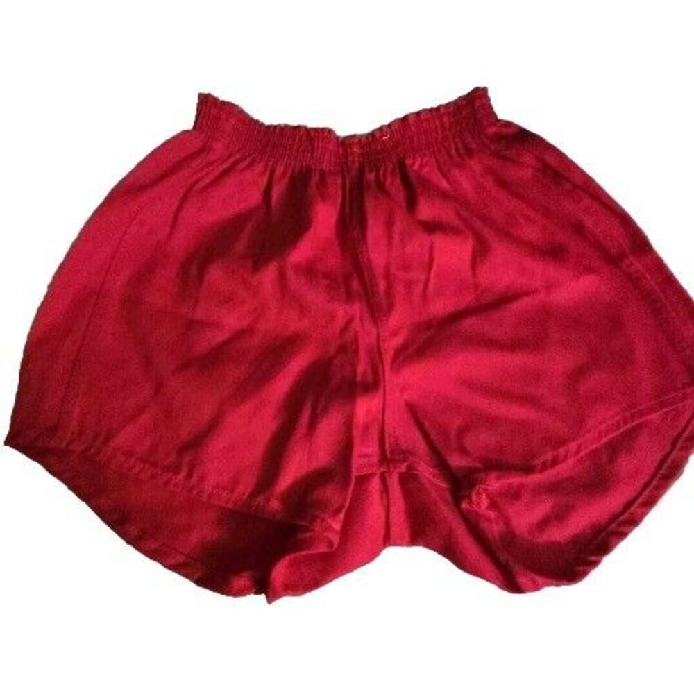 Vintage 1980’s Russell Cotton 18" Waist Elastic High School Gym Shorts Red